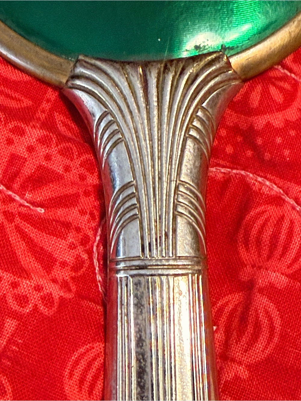 Vintage Art Deco Emerald Green Guilloché Enamel Hand Mirror 1920s Unmarked - Picture 9 of 10